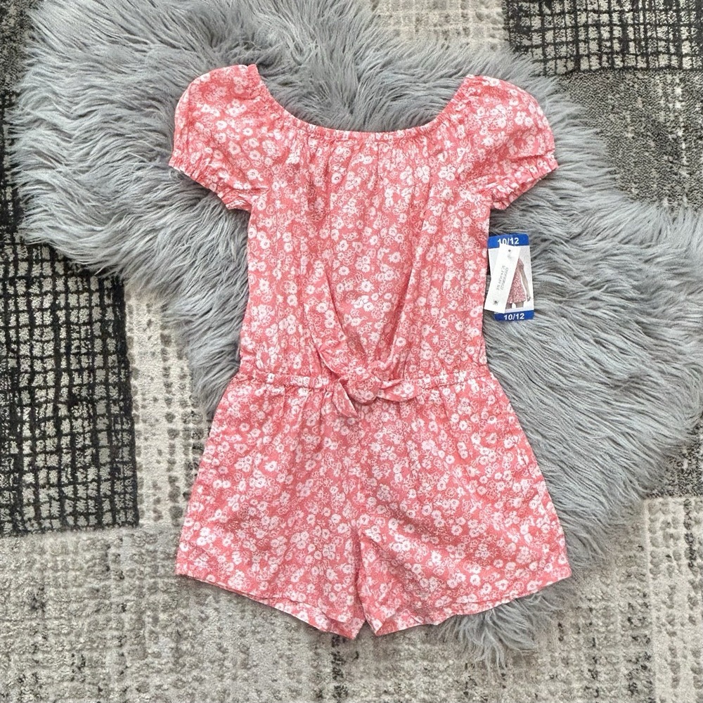 GAP Girl's Pink Soft Chambray Short Puff Sleeve One Piece Romper Size 10/12